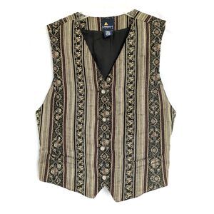 Vintage Lizsport Womens Size 10P Floral Striped Tapestry Vest Granny Cottage